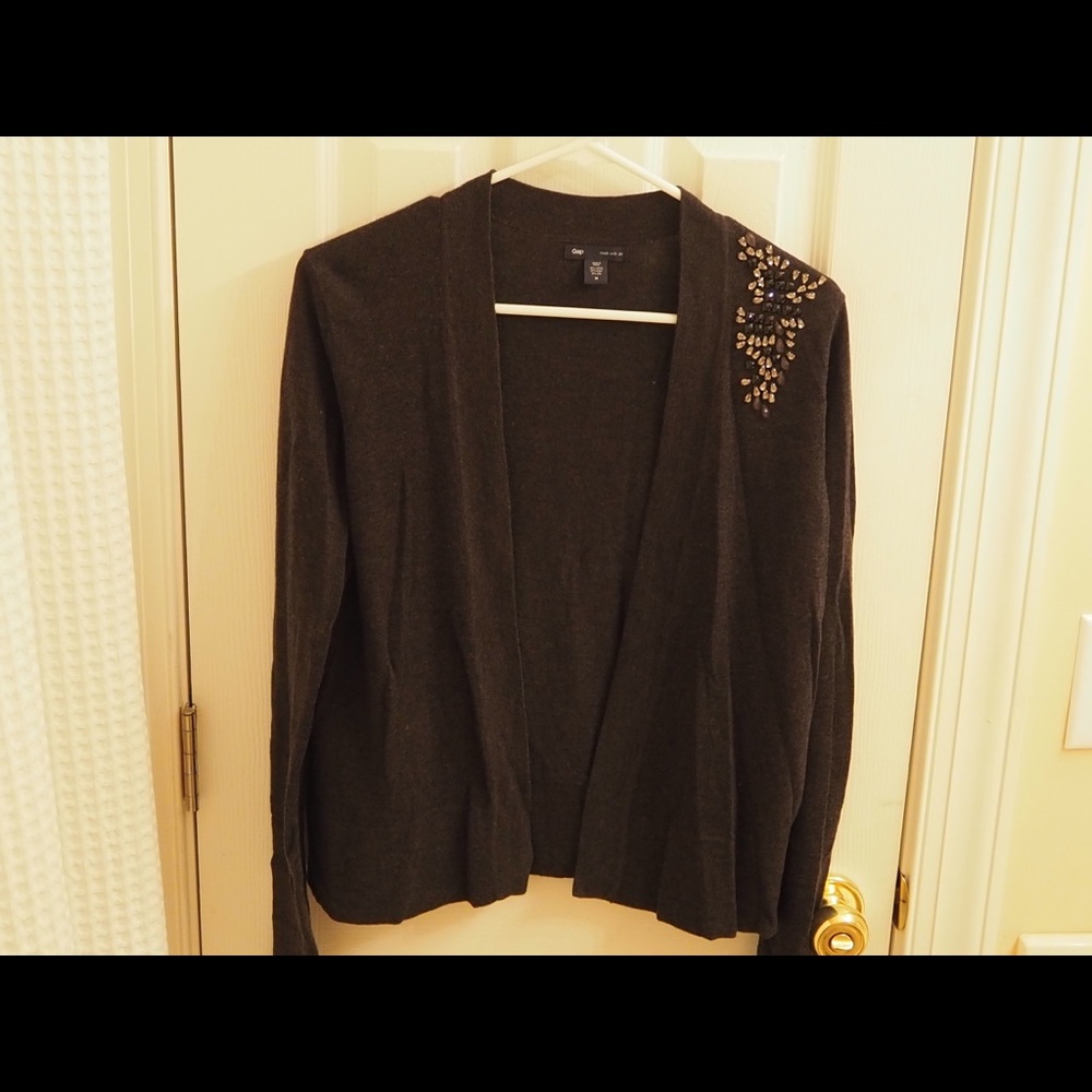 Gap black open-front cardigan w/ jewel shoulder detail